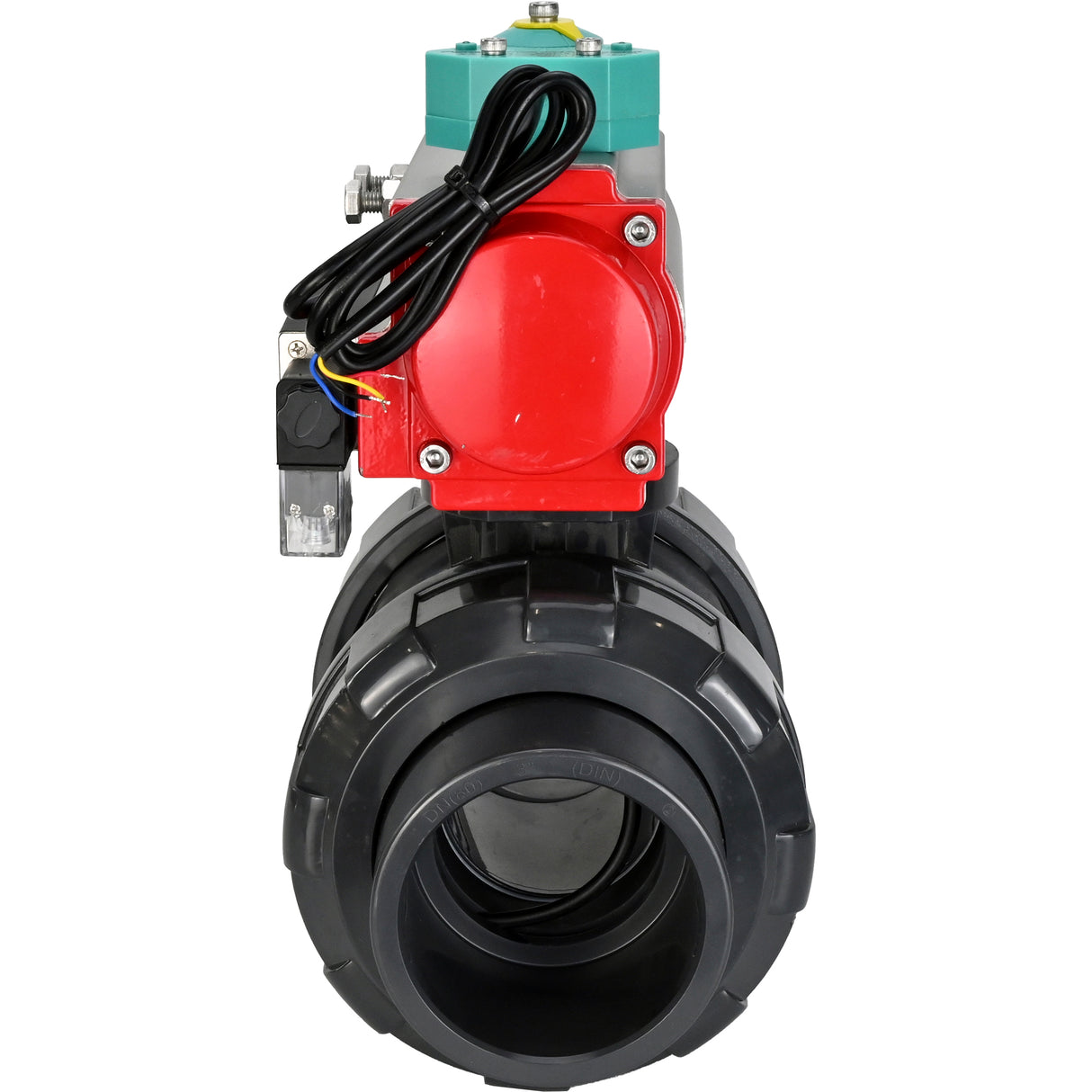 Ball valves Elephant BV4242E-FP-GRM-ISO, body material - UPVC, ball material - UPVC, seal - EPDM, with pneumatic actuator with return springs PA-SA, pneumatic distributor 4M310-08 24V and magnetic switch ALS200D