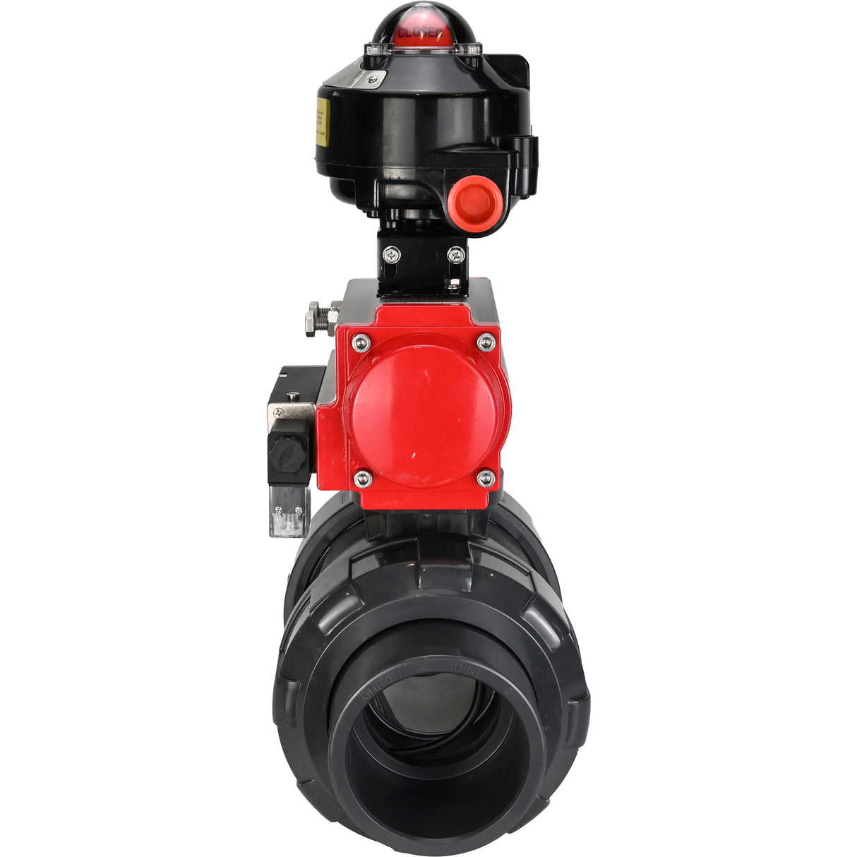 Ball valves Elephant BV4242E-FP-GRM-ISO, body material - UPVC, ball material - UPVC, seal - EPDM, with pneumatic actuator with return springs PA-SA, pneumatic distributor 4M310-08 24V and LSU APL-510N EX