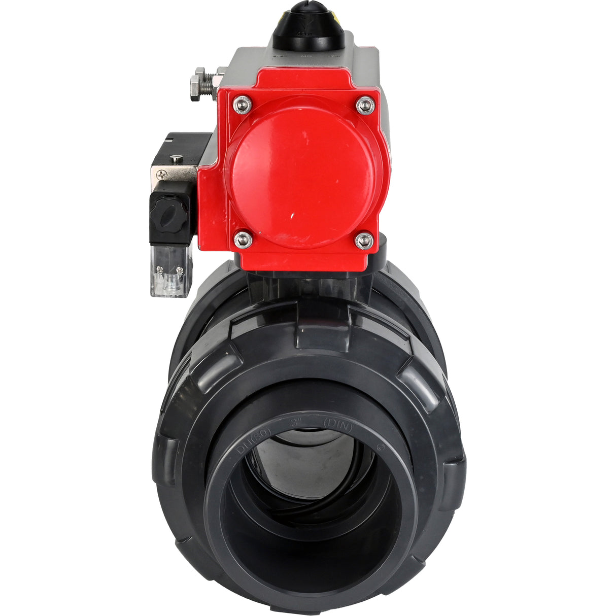 Ball valves Elephant BV4242E-FP-GRM-ISO, body material - UPVC, ball material - UPVC, seal - EPDM, with pneumatic actuator with return springs PA-SA and pneumatic distributor 4M310-08 24V