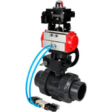 Ball valves Elephant BV4242E-FP-GRM-ISO, body material - UPVC, ball material - UPVC, seal - EPDM, with pneumatic actuator double action PA-DA, pneumatic distributor 4V320-08 220V, LSU APL-410N EX and handwheel MON