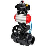Ball valves Elephant BV4242E-FP-GRM-ISO, body material - UPVC, ball material - UPVC, seal - EPDM, with pneumatic actuator double action PA-DA, pneumatic distributor 4V320-08 220V, LSU APL-410N EX and handwheel MON