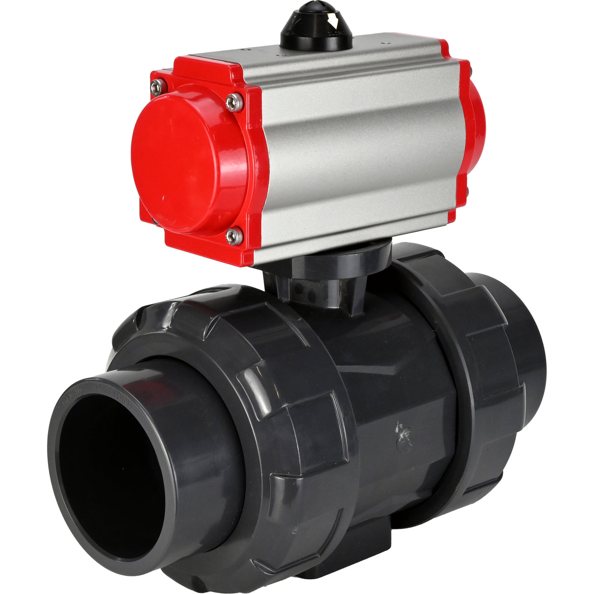 Ball valves Elephant BV4242E-FP-GRM-ISO, body material - UPVC, ball material - UPVC, seal - EPDM, with pneumatic actuator with return springs PA-SA