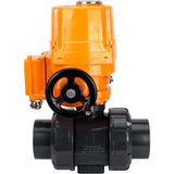Ball valves Elephant BV4242E-FP-GRM-ISO, body material - UPVC, ball material - UPVC, seal - EPDM, with explosion-proof quarter-turn actuator QT-EX-EM-O2-24VDC-U1