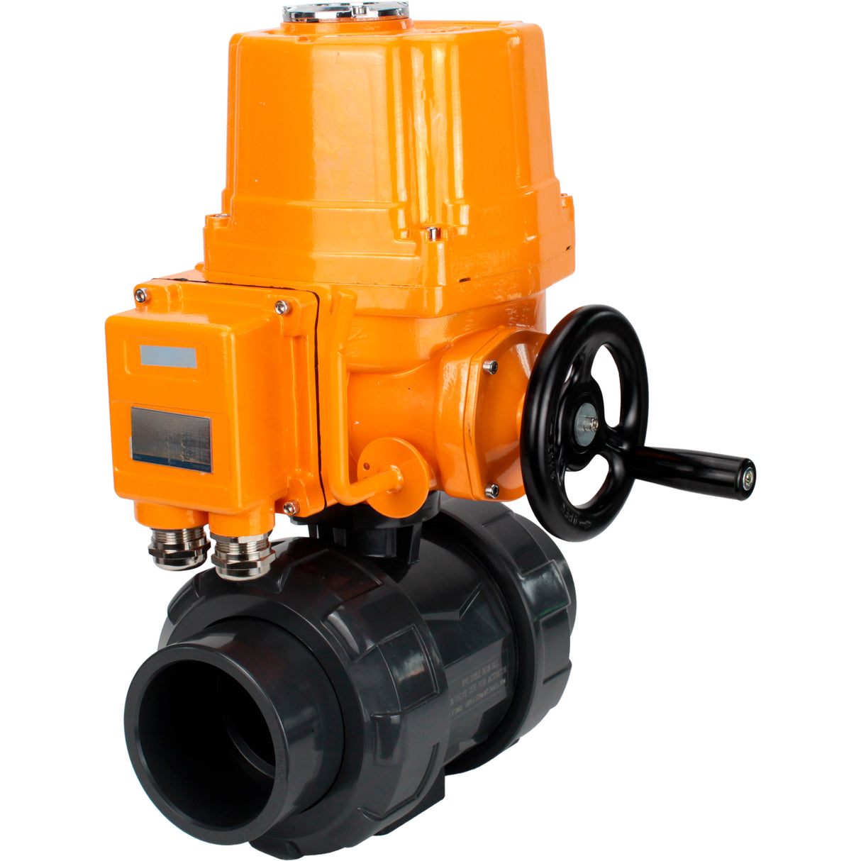 Ball valves Elephant BV4242E-FP-GRM-ISO, body material - UPVC, ball material - UPVC, seal - EPDM, with explosion-proof quarter-turn actuator QT-EX-EM-O2-24VDC-U1