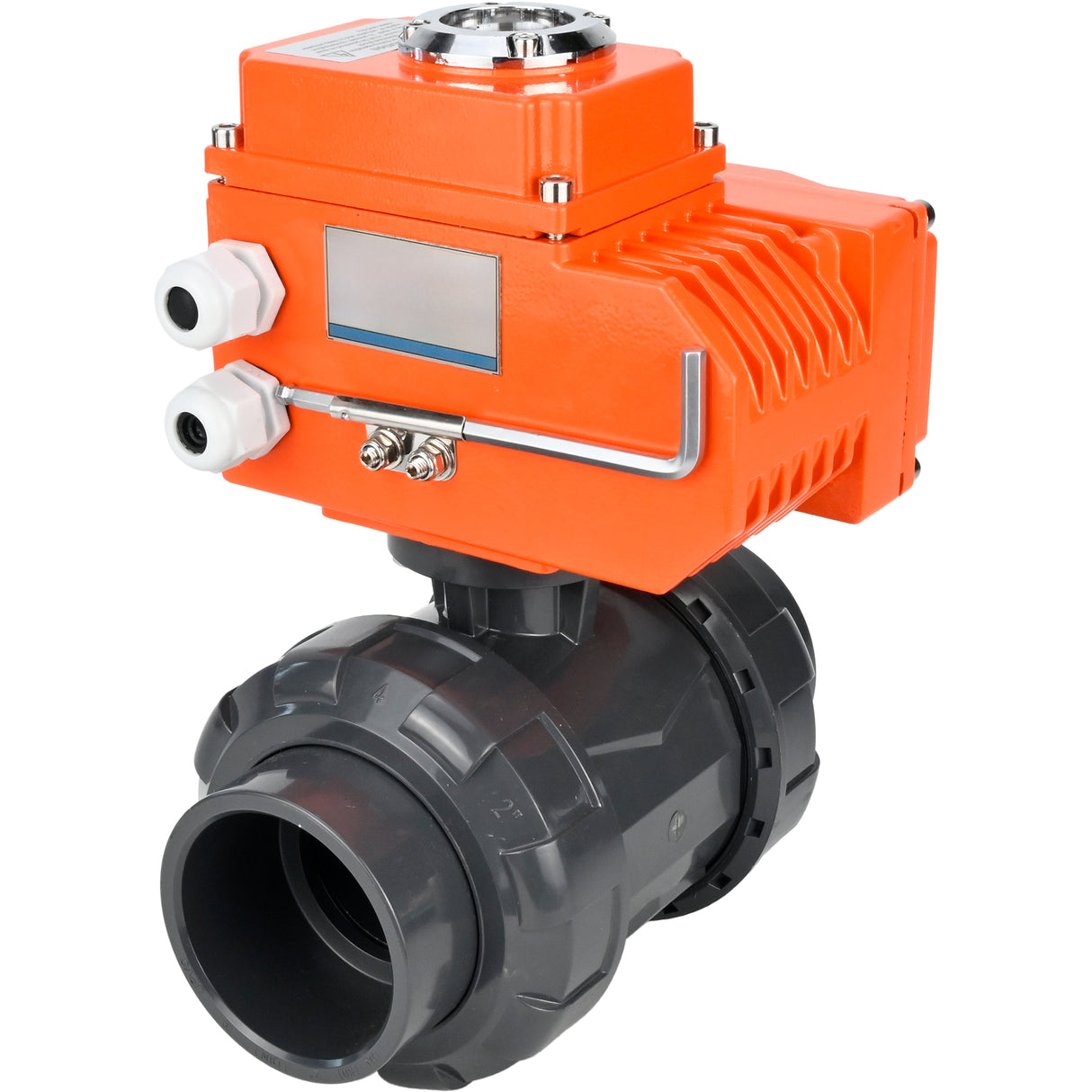 Ball valves Elephant BV4242E-FP-GRM-ISO, body material - UPVC, ball material - UPVC, seal - EPDM, with quarter-turn actuator QT-N-EM-O1-380VAC-U1 380V HARK