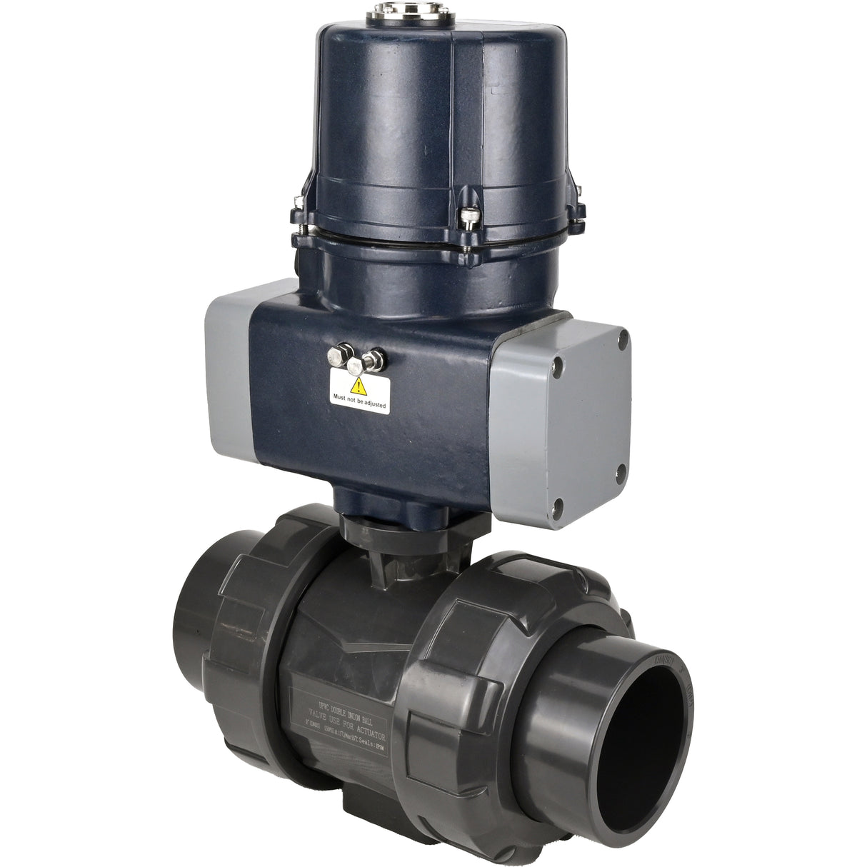 Ball valves Elephant BV4242E-FP-GRM-ISO, body material - UPVC, ball material - UPVC, seal - EPDM, with quarter-turn actuator QTSA-N-EM-O0-220VAC, spring return