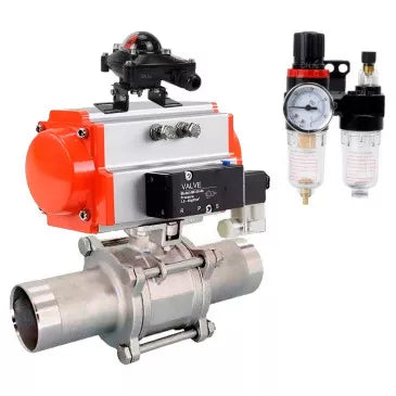 Ball valves Elephant BV3232P(3pc)-FP-W-ISO-H LONG full bore, body - stainless steel 316, for welding, with pneumatic actuator Elephant PA-SA, pneumatic distributor 4V320-08 220V, BKV APL-210N and BPV AFC2000