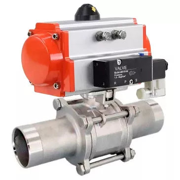 Ball valves Elephant BV3232P(3pc)-FP-W-ISO-H LONG full bore, body - stainless steel 316, for welding, with pneumatic actuator PA-DA and pneumatic distributor 4V320-08 220V