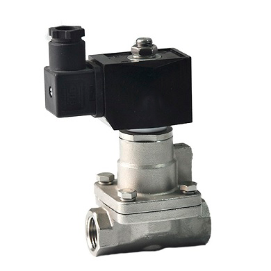 Zweiwege-Magnetventil mit indirekter Wirkung, normalerweise geschlossen, Elephant DHP11-S-НЗ PTFE G YS 24V, Gehäusematerial – Edelstahl AISI 304, Dichtung – PTFE
