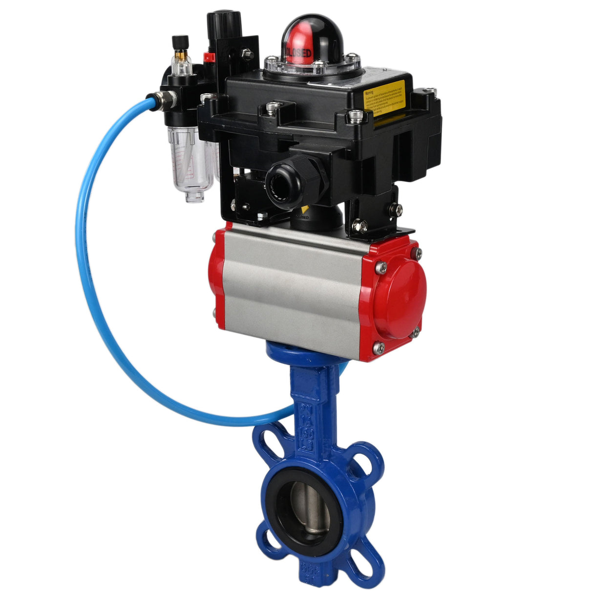 Water butterfly valve Elephant GGG50-GGG40-EPDM body material - cast iron GGG50, disk material - cast iron GGG40, seal - EPDM with pneumatic actuator Elephant DA, pneumatic distributor 4M310-08 220V, limit switch block APL-410N EX and air filter AFC2000