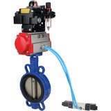 Wasser-Schmetterlingsventil Elephant WBV1413E-2W-Fb-H, Gehäusematerial - Gusseisen GGG50, Scheibenmaterial - Gusseisen GGG40, Dichtung - EPDM, mit pneumatischem Doppelwirkungsantrieb PA-DA, 4V320-10 220V, LSU APL-410N EX, ATU AFC2000