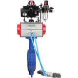 Wasser-Schmetterlingsventil Elephant WBV1413E-2W-Fb-H, Gehäusematerial - Gusseisen GGG50, Scheibenmaterial - Gusseisen GGG40, Dichtung - EPDM, mit pneumatischem Antrieb mit Rückstellfedern PA-SA, 4V320-10 220V, LSU APL-410N EX, ATU AFC2000