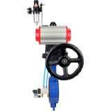 Wasser-Schmetterlingsventil Elephant WBV1413E-2W-Fb-H, Gehäusematerial - Gusseisen GGG50, Scheibenmaterial - Gusseisen GGG40, Dichtung - EPDM, mit pneumatischem Doppelwirkungsantrieb PA-DA, 4V320-08 220V, Handrad MON, ATU AFC2000