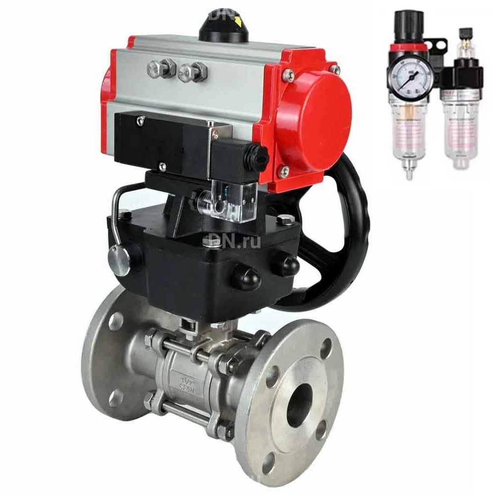 Ball valves Elephant BV3232P(3pc)-FP-F-ISO-H DN65-100 25/40 bar flanged, body - 316 stainless steel, full bore, seal - PTFE, with pneumatic drive PA-DA pneumatic distributor 4M310-08 220V, manual backup MON3-700-T38-ISO, ATU AFC2000