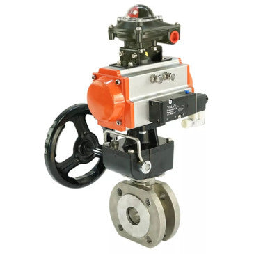 Edelstahl-Kugelhahn Elephant BVсFP.316.200 PSI232, voller Anschluss, Kompaktflansch, pneumatischer Antrieb Elephant DA doppeltwirkend, Handnotbetätigung HDM, pneumatischer Verteiler 4M310-08 220 V, Endschalterblock APL-410N EX