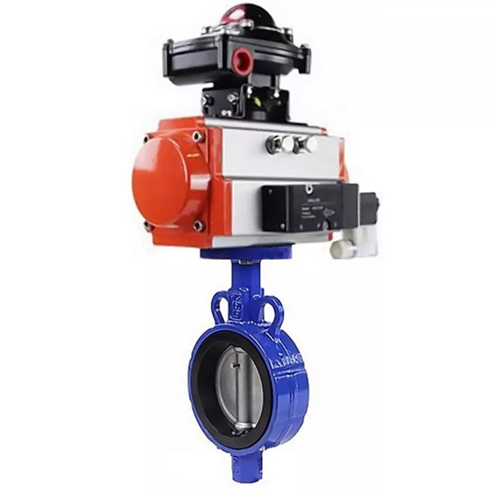 Water Butterfly Valve Elephant WBV0232E-2W-Fb-H, Gehäusematerial - Aluminiumlegierung, Scheibenmaterial - Edelstahl AISI 316L, Dichtung - EPDM, mit pneumatischem Antrieb mit Rückstellfedern PA-SA-083, 4V320-08 220V, LSU APL-210N
