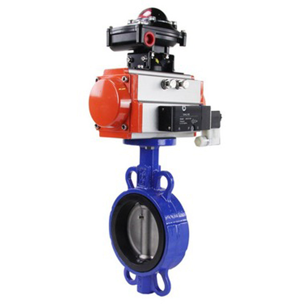 Wasser-Drosselklappe Elephant GGG50-316L-EPDM Gehäusematerial - Gusseisen GGG50, Scheibenmaterial - Edelstahl 316L, Dichtung - EPDM mit doppeltwirkendem Pneumatikantrieb Elephant DA, Pneumatikverteiler 4M310-08 24V und Endschalterblock APL-410N EX