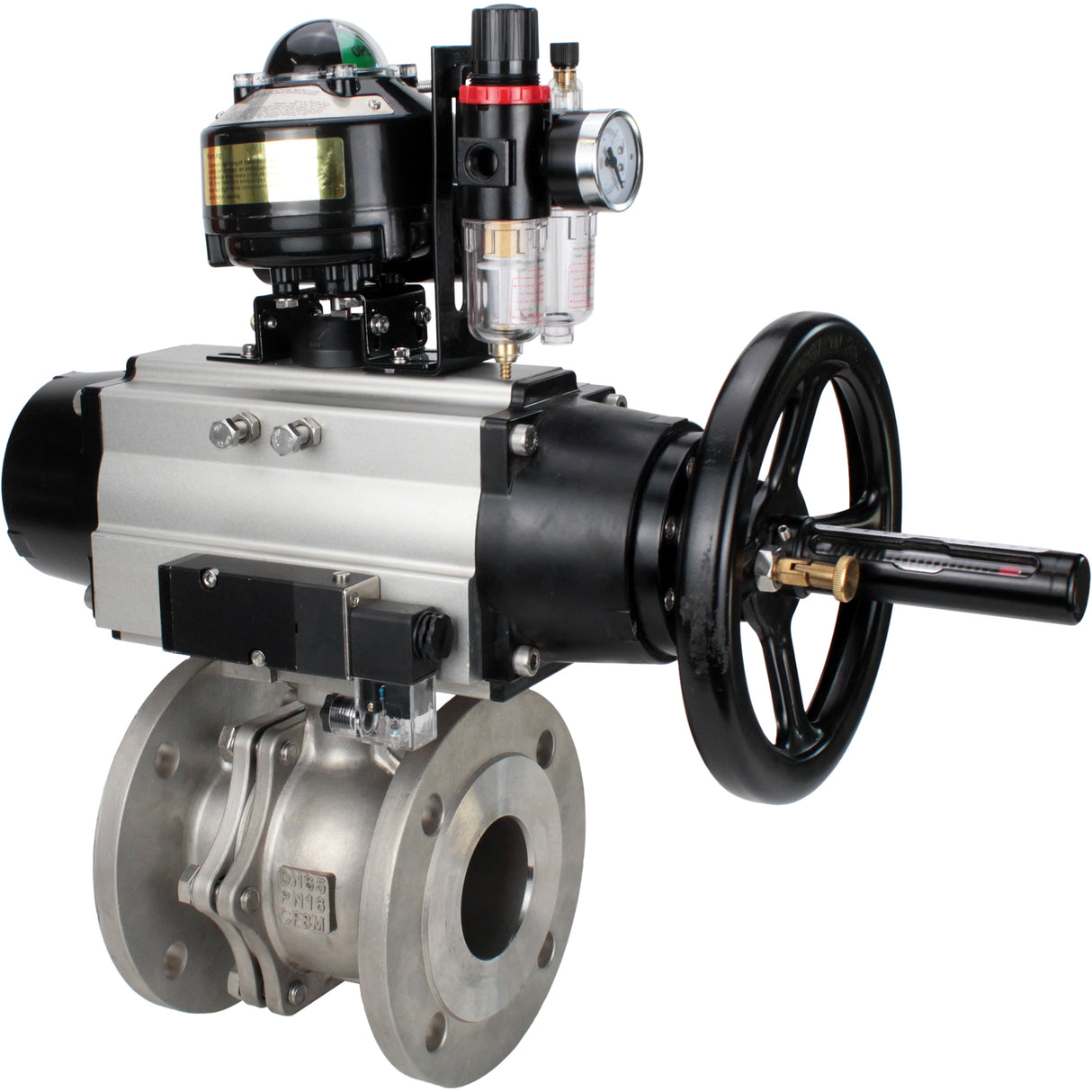 Ball valves Elephant BV3232P(2pc)-FP-F-ISO-H DN80-100 16 bar, full bore flanged, stainless steel SS316, seal - PTFE, with pneumatic actuator PA-DA-105-1 double acting, with pneumatic distributor 4M310-08 220V , with LSU APL-510N EX, with AFC2000 ATU