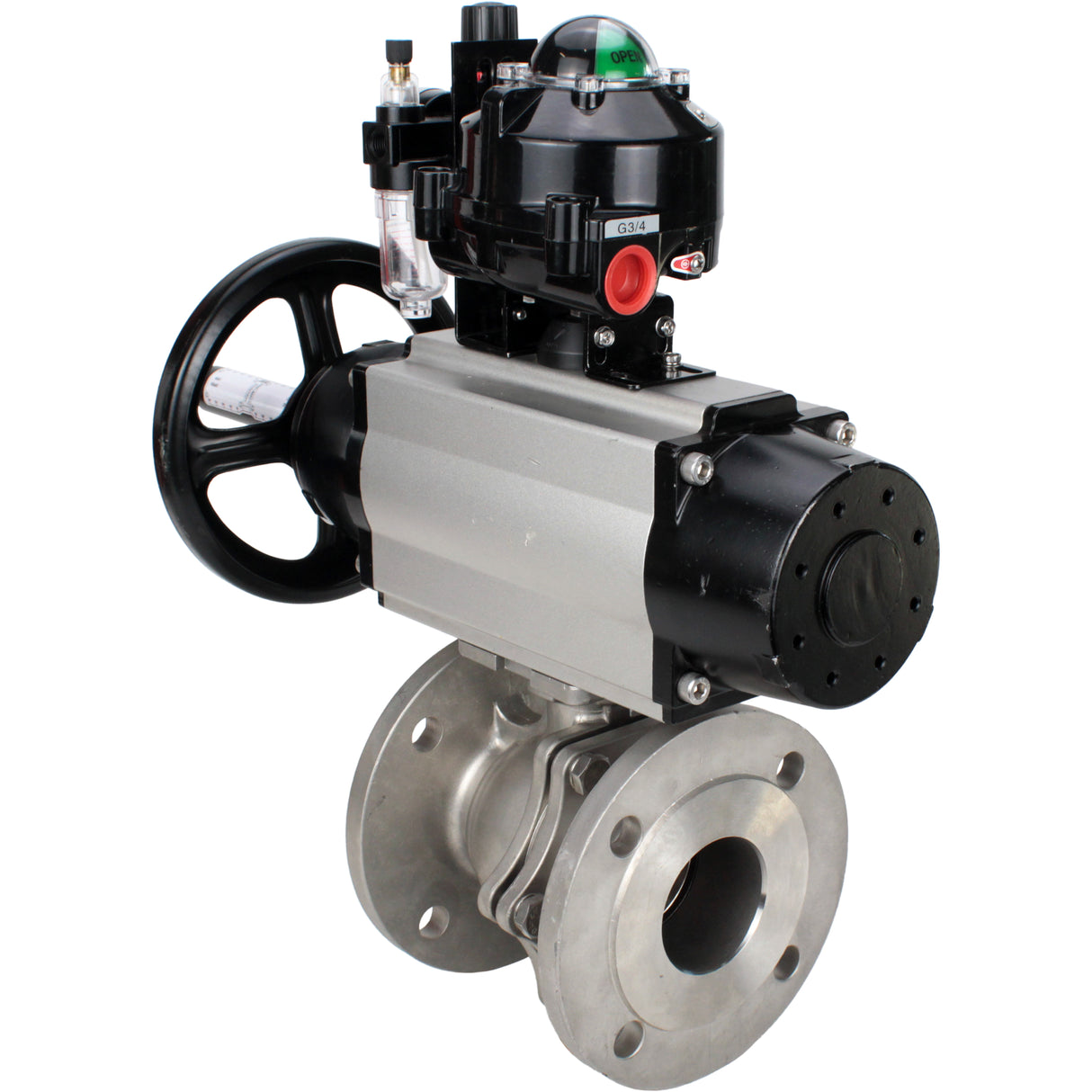 Ball valves Elephant BV3232P(2pc)-FP-F-ISO-H DN80-100 16 bar, full bore flanged, stainless steel SS316, seal - PTFE, with pneumatic actuator PA-DA-105-1 double acting, with pneumatic distributor 4M310-08 220V , with LSU APL-510N EX, with AFC2000 ATU