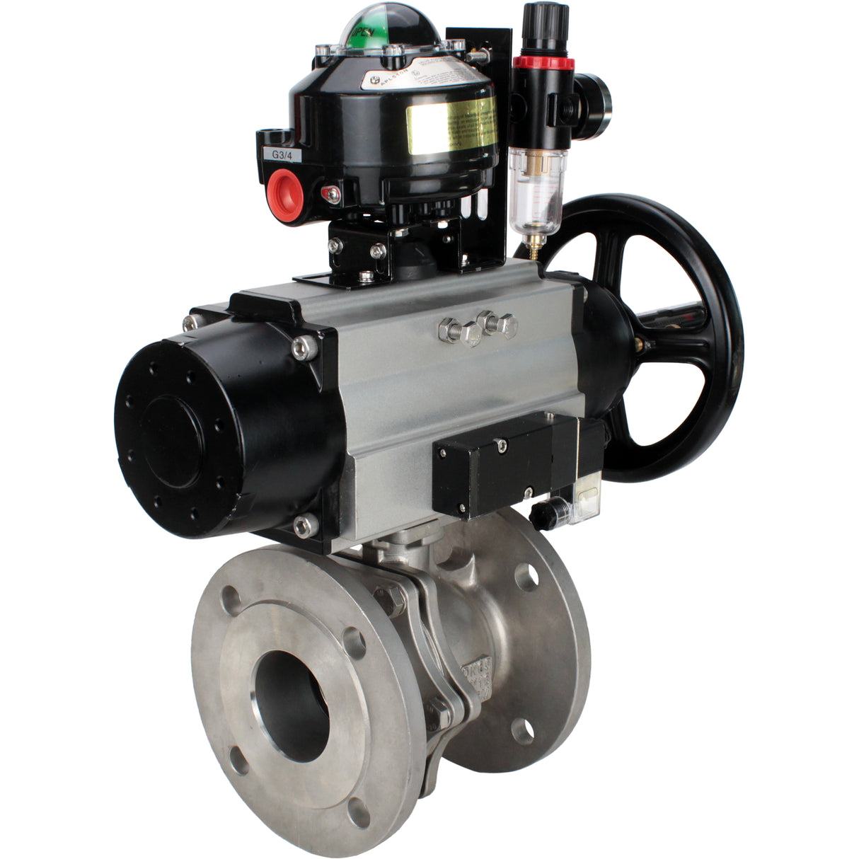 Ball valves Elephant BV3232P(2pc)-FP-F-ISO-H DN80-100 16 bar, full bore flanged, stainless steel SS316, seal - PTFE, with pneumatic actuator PA-DA-105-1 double acting, with pneumatic distributor 4M310-08 220V , with LSU APL-510N EX, with AFC2000 ATU