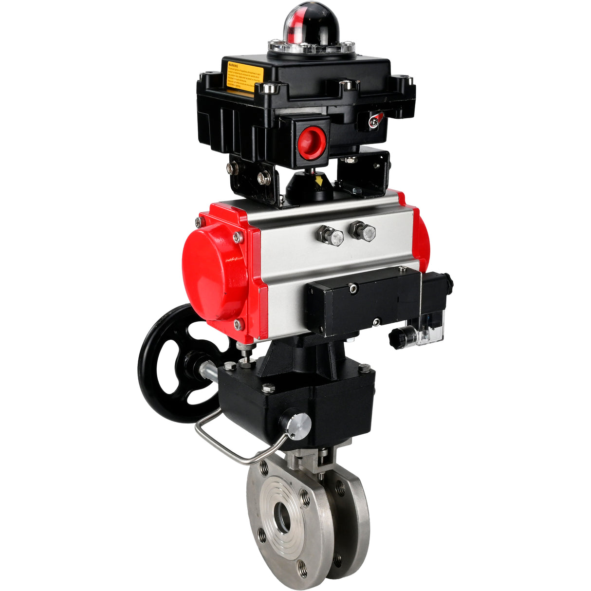 Edelstahl-Kugelhahn Elephant BVсFP.316.200 PSI232, voller Anschluss, Kompaktflansch, pneumatischer Antrieb Elephant DA doppeltwirkend, Handnotbetätigung HDM, pneumatischer Verteiler 4M310-08 220 V, Endschalterblock APL-410N EX