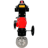 Edelstahl-Kugelhahn Elephant BVсFP.316.200 PSI232, voller Anschluss, Kompaktflansch, pneumatischer Antrieb Elephant DA doppeltwirkend, Handnotbetätigung HDM, pneumatischer Verteiler 4M310-08 220 V, Endschalterblock APL-410N EX