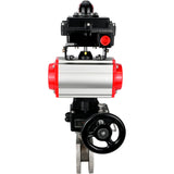 Edelstahl-Kugelhahn Elephant BVсFP.316.200 PSI232, voller Anschluss, Kompaktflansch, pneumatischer Antrieb Elephant DA doppeltwirkend, Handnotbetätigung HDM, pneumatischer Verteiler 4M310-08 220 V, Endschalterblock APL-410N EX