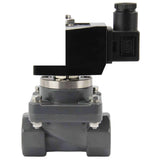 Zweiwege-Magnetventil mit indirekter Wirkung, normal geschlossen, Elephant DHF21-UP-НЗ VITON G 110/220 V, Gehäusematerial – weichmacherfreies Polyvinylchlorid, Dichtung – Viton