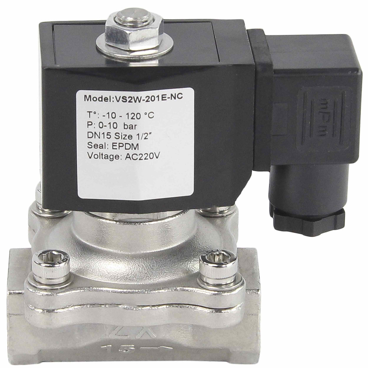 Zweiwege-Elektromagnetventil, normalerweise geschlossen, direkt wirkend, Elephant VS2W-201V-NC, VITON 24 V, Gehäusematerial – Edelstahl AISI 304, Dichtung – Viton