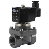 Zweiwege-Magnetventil mit indirekter Wirkung, normal geschlossen, Elephant DHF21-UP-НЗ VITON G 110/220 V, Gehäusematerial – weichmacherfreies Polyvinylchlorid, Dichtung – Viton