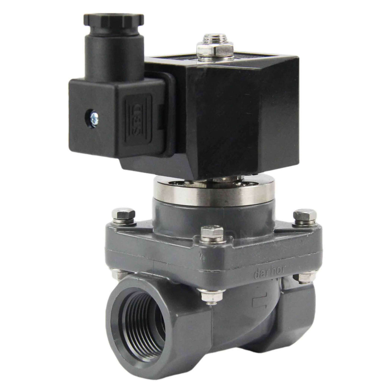 Zweiwege-Magnetventil mit indirekter Wirkung, normal geschlossen, Elephant DHF21-UP-НЗ VITON G 110/220 V, Gehäusematerial – weichmacherfreies Polyvinylchlorid, Dichtung – Viton