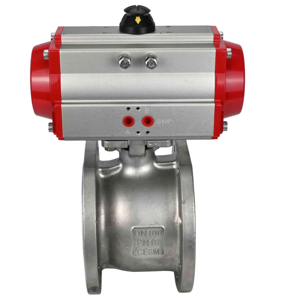 Edelstahl-Kugelhahn Elephant BV3232P-FP-Fb PSI232, Gehäusewerkstoff - Edelstahl AISI 316, Dichtung - PTFE, voller Durchgang, Kompaktflansch, pneumatischer Antrieb Elephant DA doppeltwirkend
