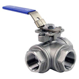 Edelstahl-kugelhahn 3-wege, gewinde NPT/BSP, L-Typ, standarddurchgang, Elephant RP.SS316.200.MM, 986 psi, mit ISO 5211 montageplatte und Griff