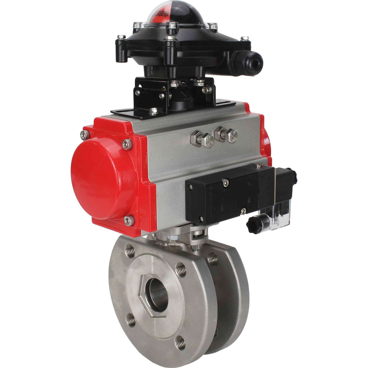 Edelstahl-Kugelhahn Elephant BVсFP.316.200 PSI232 mit vollem Durchgang, Kompaktflansch, pneumatischer Antrieb Elephant SA mit Rückstellfedern, pneumatischer Verteiler 4M310-08 24 V, Endschalterblock APL-410N EX
