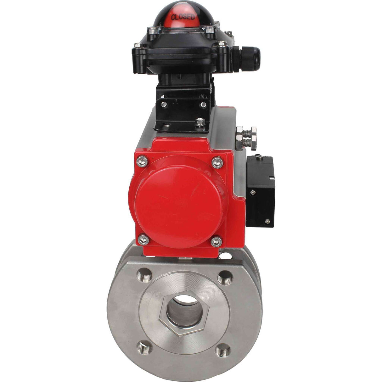 Edelstahl-Kugelhahn Elephant BVсFP.316.200 PSI232 mit vollem Durchgang, Kompaktflansch, pneumatischer Antrieb Elephant SA mit Rückstellfedern, pneumatischer Verteiler 4M310-08 220 V, Endschalterblock APL-410N EX