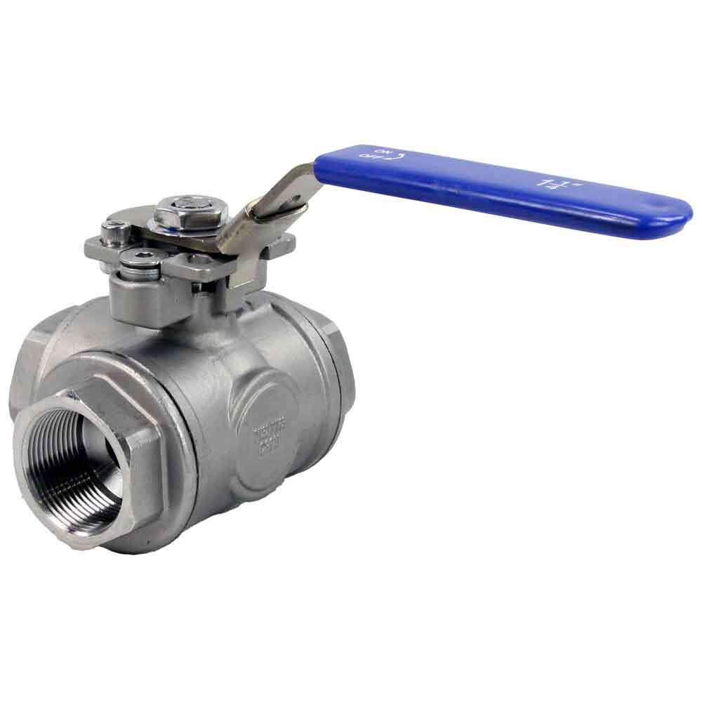 Edelstahl-kugelhahn 3-wege, gewinde NPT/BSP, L-Typ, standarddurchgang, Elephant RP.SS316.200.MM, 986 psi, mit ISO 5211 montageplatte und Griff