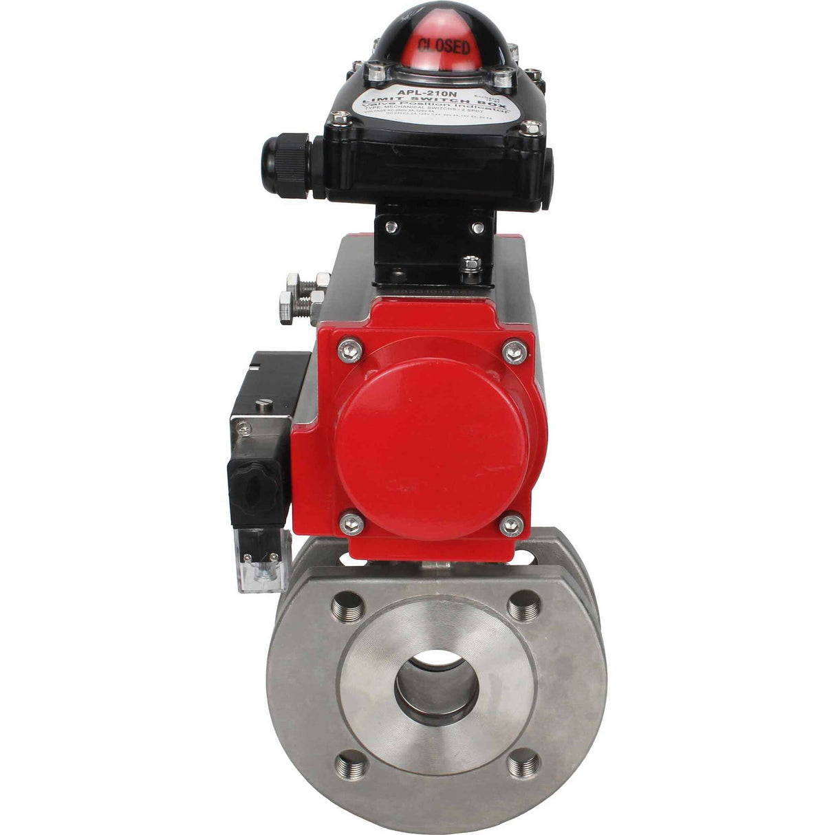 Edelstahl-Kugelhahn Elephant BVсFP.316.200 PSI232 mit vollem Durchgang, Kompaktflansch, pneumatischer Antrieb Elephant SA mit Rückstellfedern, pneumatischer Verteiler 4M310-08 24 V, Endschalterblock APL-410N EX