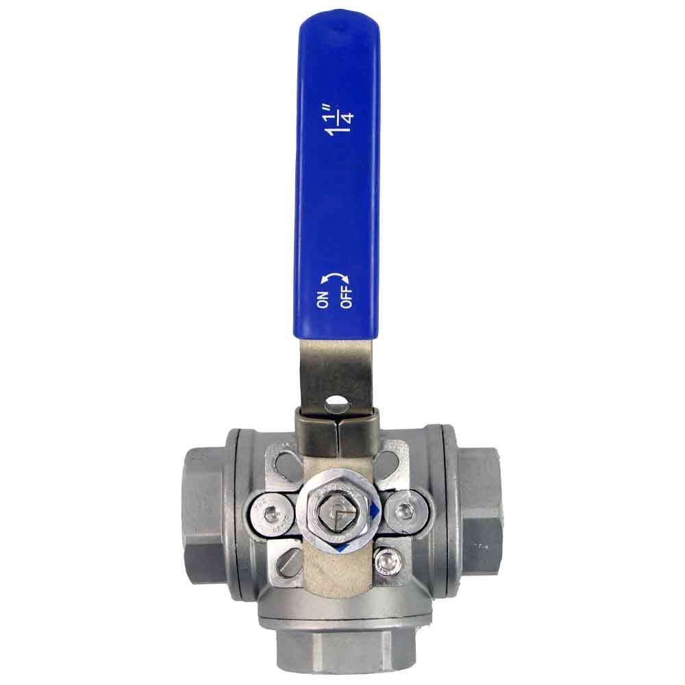 Edelstahl-kugelhahn 3-wege, gewinde NPT/BSP, L-Typ, standarddurchgang, Elephant RP.SS316.200.MM, 986 psi, mit ISO 5211 montageplatte und Griff