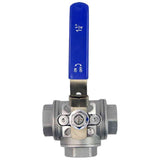 Edelstahl-kugelhahn 3-wege, gewinde NPT/BSP, L-Typ, standarddurchgang, Elephant RP.SS316.200.MM, 986 psi, mit ISO 5211 montageplatte und Griff