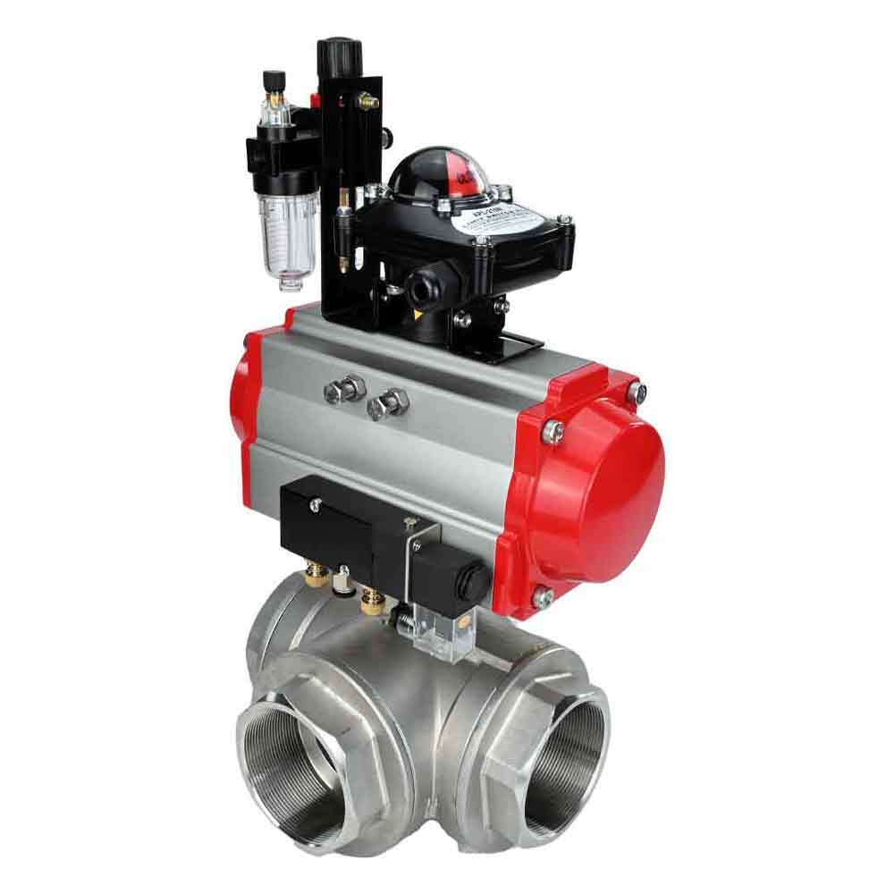 Kugelhahn aus Edelstahl Elephant 3h-l-rpss316200mm-iso-pnevpr-da-rasp-24v-atu, Gehäusematerial - Edelstahl AISI 316, Kugelmaterial - Edelstahl AISI 316, Dichtung - PTFE, pneumatisch betätigter Antrieb