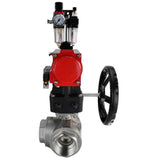 Kugelhahn aus Edelstahl Elephant 3h-l-rpss316200mm-iso-pnevpr-da-rasp-24v-hdm-atu, Gehäusematerial - Edelstahl AISI 316, Kugelmaterial - Edelstahl AISI 316, Dichtung - PTFE, pneumatisch betätigter Antrieb