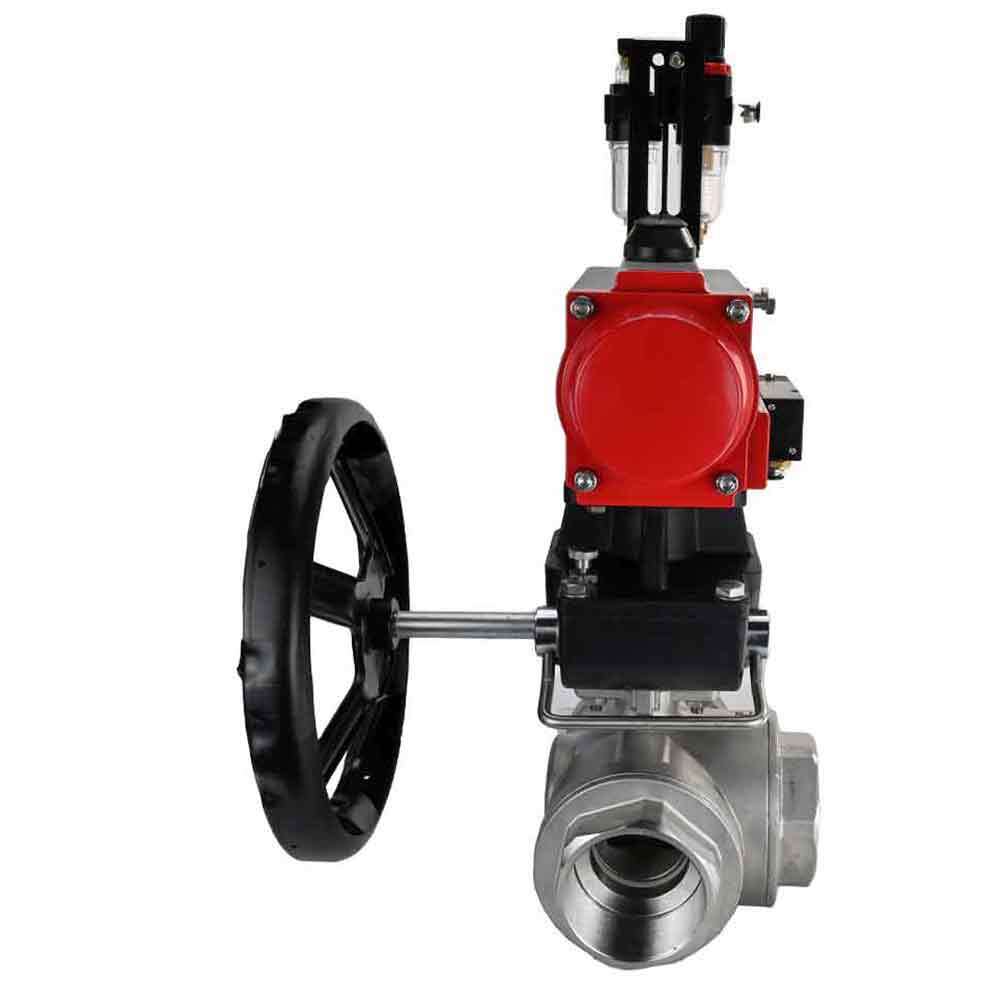 Kugelhahn aus Edelstahl Elephant 3h-l-rpss316200mm-iso-pnevpr-da-rasp-24v-hdm-atu, Gehäusematerial - Edelstahl AISI 316, Kugelmaterial - Edelstahl AISI 316, Dichtung - PTFE, pneumatisch betätigter Antrieb