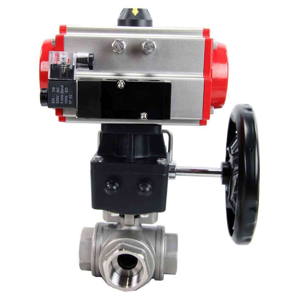 Kugelhahn aus Edelstahl Elephant 3h-l-rpss316200mm-iso-pnevpr-da-rasp-110/220v-hdm, Gehäusematerial - Edelstahl AISI 316, Kugelmaterial - Edelstahl AISI 316, Dichtung - PTFE, pneumatisch betätigter Antrieb