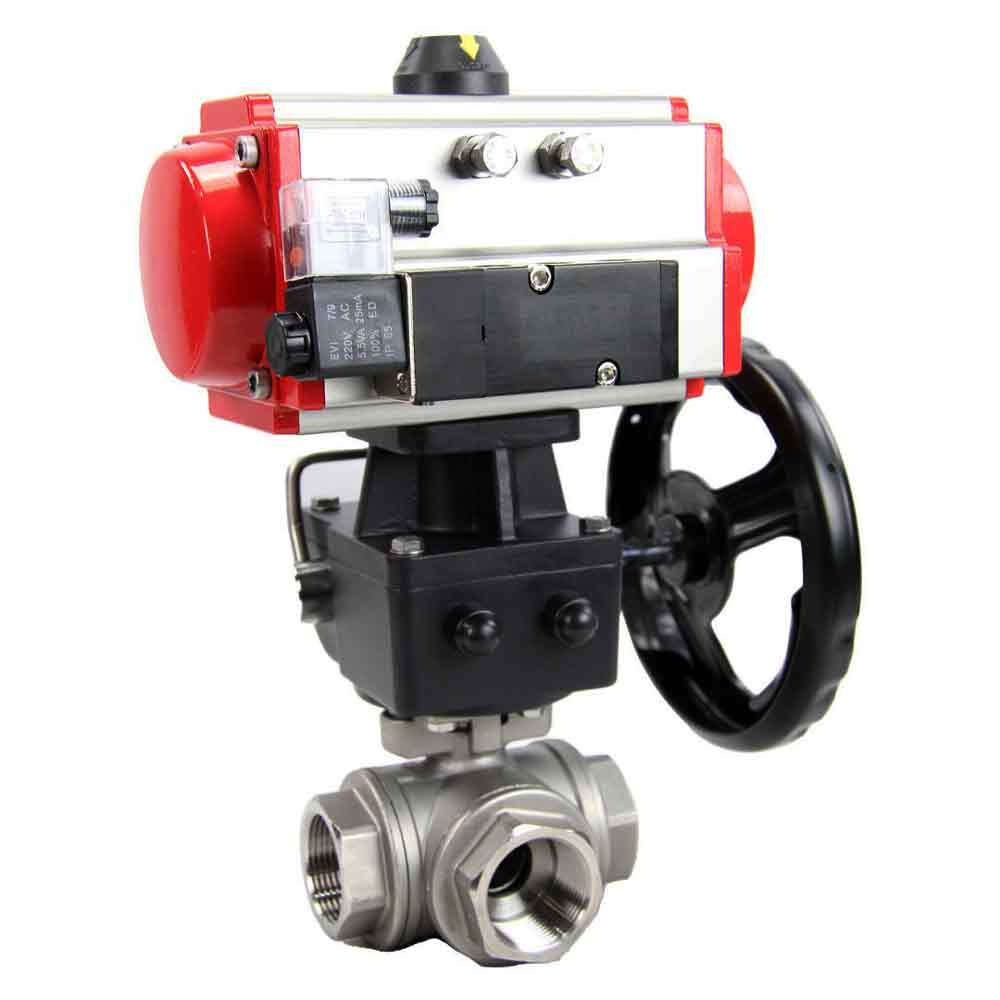 Kugelhahn aus Edelstahl Elephant 3h-l-rpss316200mm-iso-pnevpr-da-rasp-110/220v-hdm, Gehäusematerial - Edelstahl AISI 316, Kugelmaterial - Edelstahl AISI 316, Dichtung - PTFE, pneumatisch betätigter Antrieb