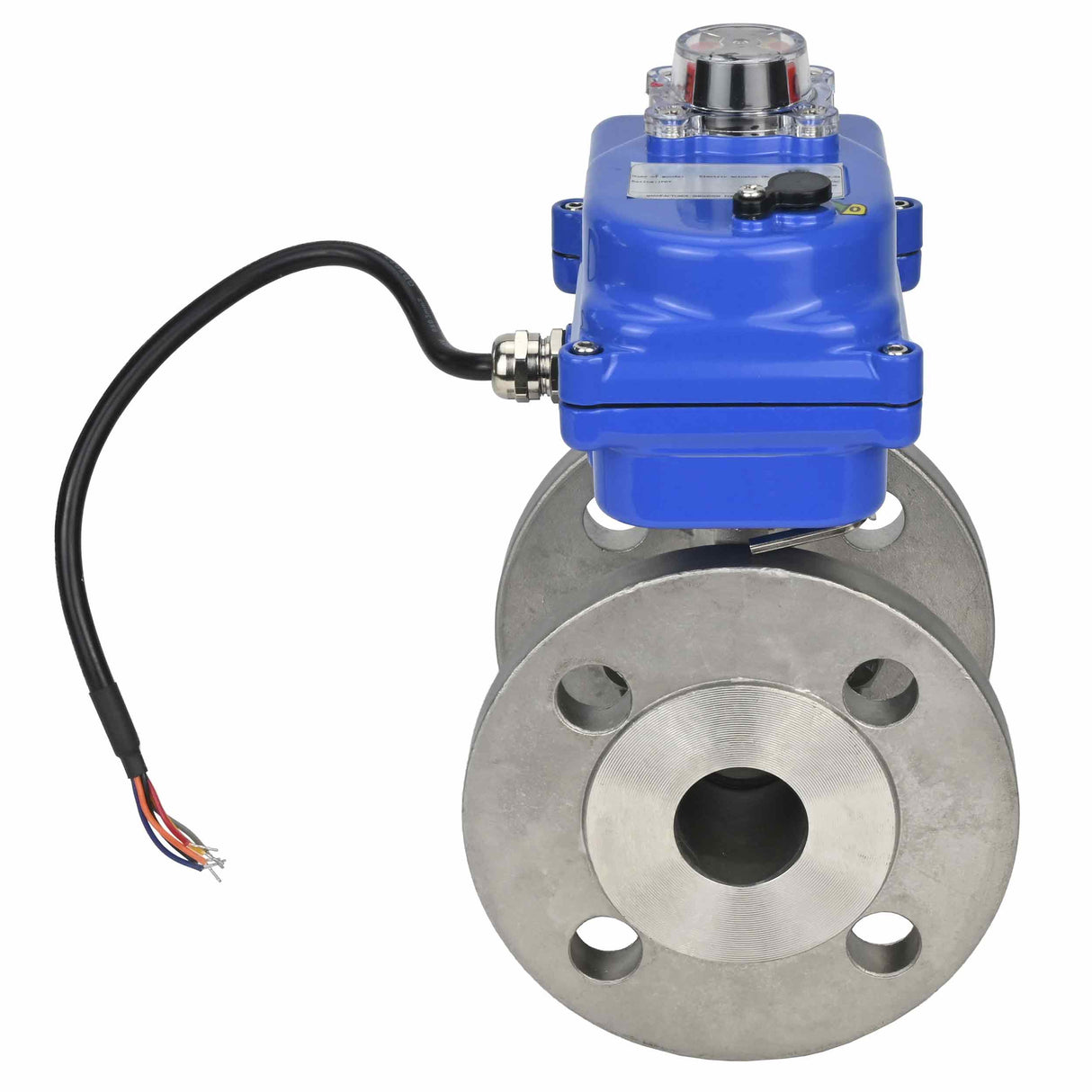 Edelstahl-Kugelhahn Elephant BV3232P-FP-F, Gehäuse - Edelstahl AISI 316, Dichtung - PTFE, voller Durchgang, geflanscht, Elektroantrieb Elephant 003 blau 24 V