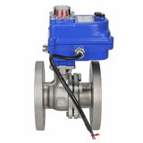 Edelstahl-Kugelhahn Elephant BV3232P-FP-F, Gehäuse - Edelstahl AISI 316, Dichtung - PTFE, voller Durchgang, geflanscht, Elektroantrieb Elephant 003 blau 24 V