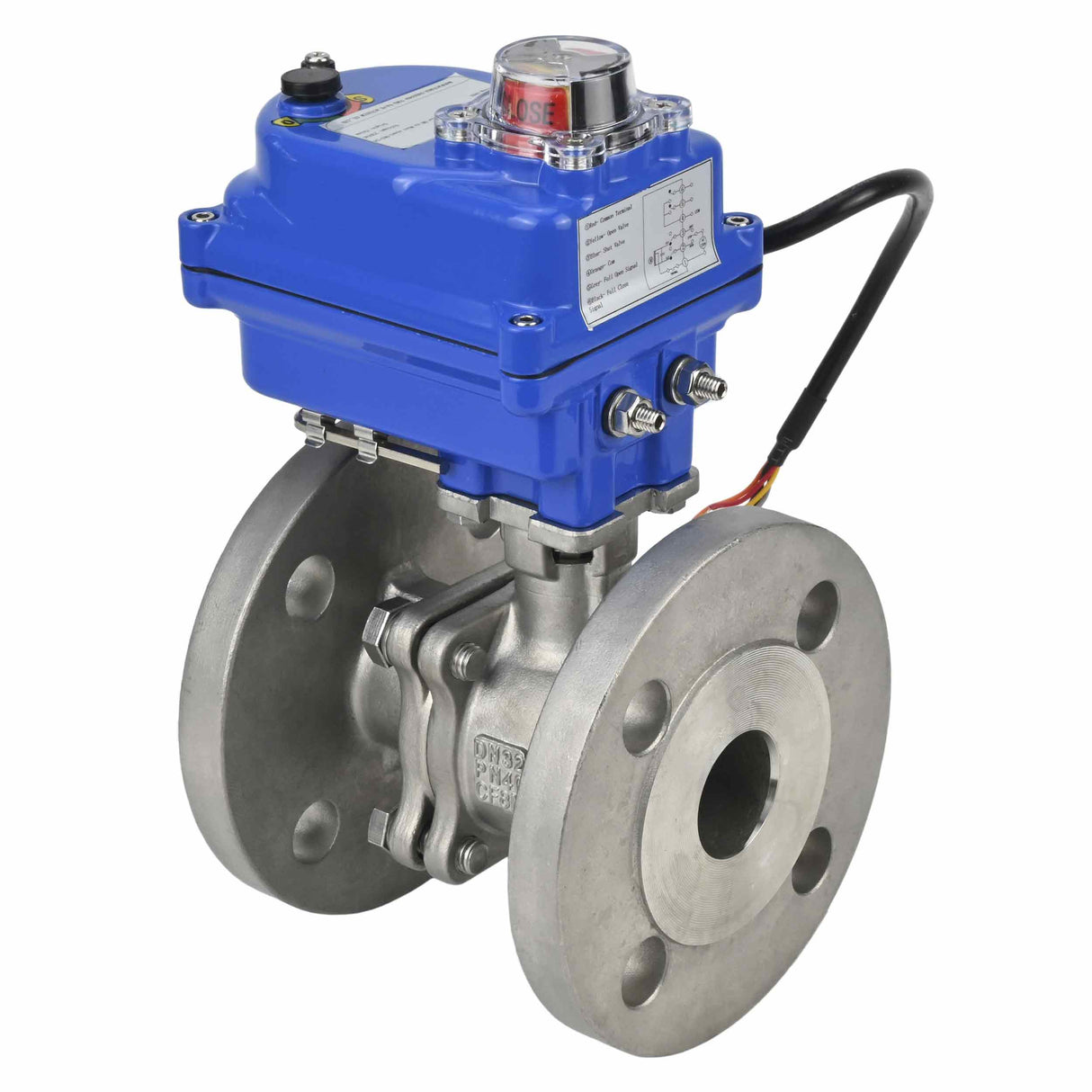 Edelstahl-Kugelhahn Elephant BV3232P-FP-F PSI580, Gehäuse - Edelstahl AISI 316, Dichtung - PTFE, voller Durchgang, geflanscht, Elektroantrieb Elephant 003 blau 220 V