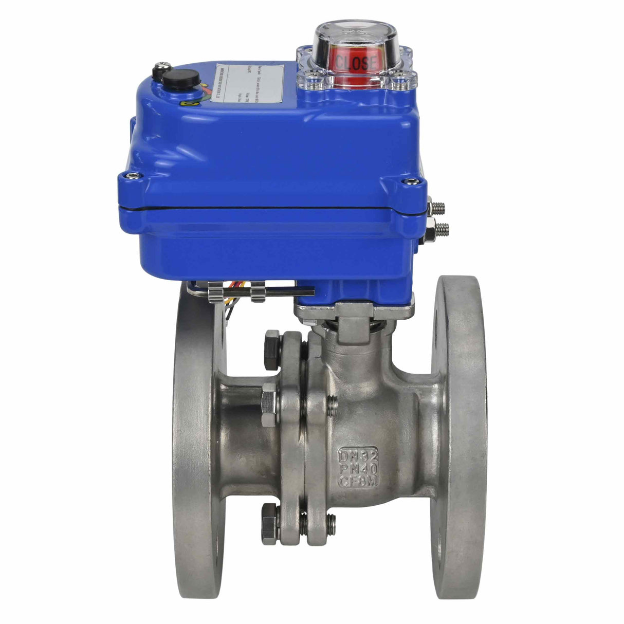 Edelstahl-Kugelhahn Elephant BV3232P-FP-F PSI580, Gehäuse - Edelstahl AISI 316, Dichtung - PTFE, voller Durchgang, geflanscht, Elektroantrieb Elephant 003 blau 220 V