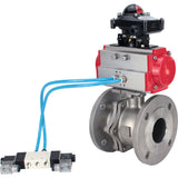 Kugelhähne Elephant BV3232P(2 Stück)-FP-F-ISO-H, voll durchgängig, Flansch, Edelstahl SS316, Dichtung - PTFE, mit pneumatischem Antrieb PA-SA mit Rückstellfedern, mit pneumatischem Verteiler 4V320-10 220V, mit LSU APL-210N