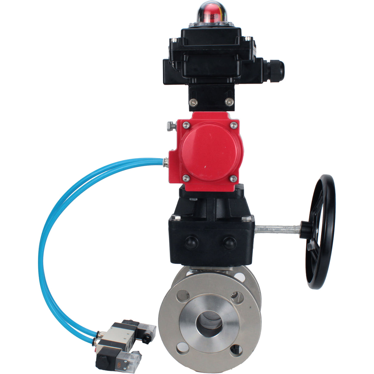 Kugelhähne Elephant BV3232P(2 Stück)-FP-F-ISO-H, Gehäusematerial - Edelstahl AISI 316, Dichtung - PTFE / PTFE / Teflon, mit pneumatischem Doppelwirkungsantrieb PA-DA, 4V320-10 220V, LSU APL-410N Ex, Handrad MON